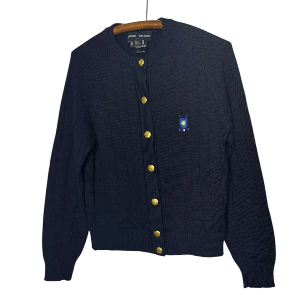 Escada Sport navy blue wool  cardigan with embroidered size small